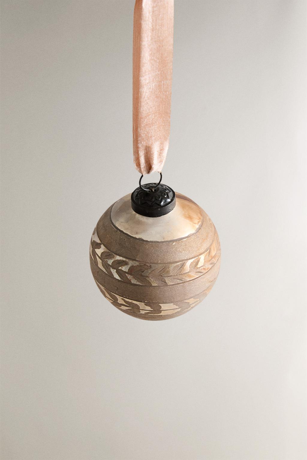 Стеклянное рождественское украшение в форме винтажного шара с деталями листьев