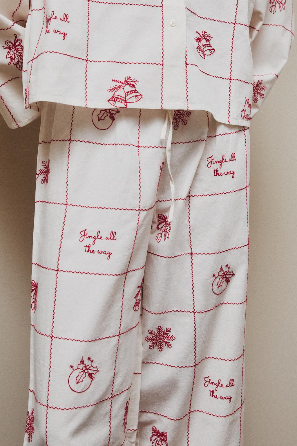 Штаны с вышивкой в рождественской клетке