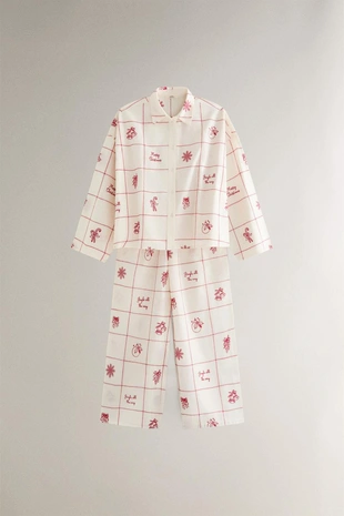 Штаны с вышивкой в рождественской клетке- Заказать в России