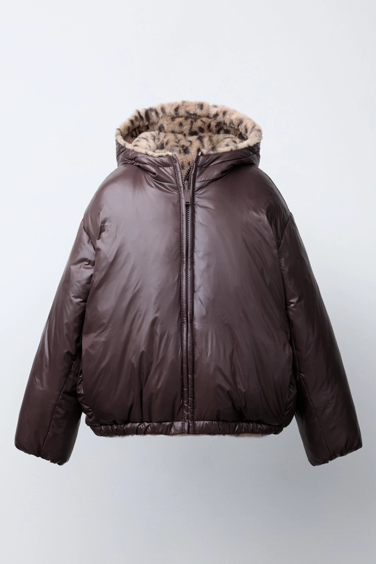 Обратимая куртка из искусственного меха с животным принтом