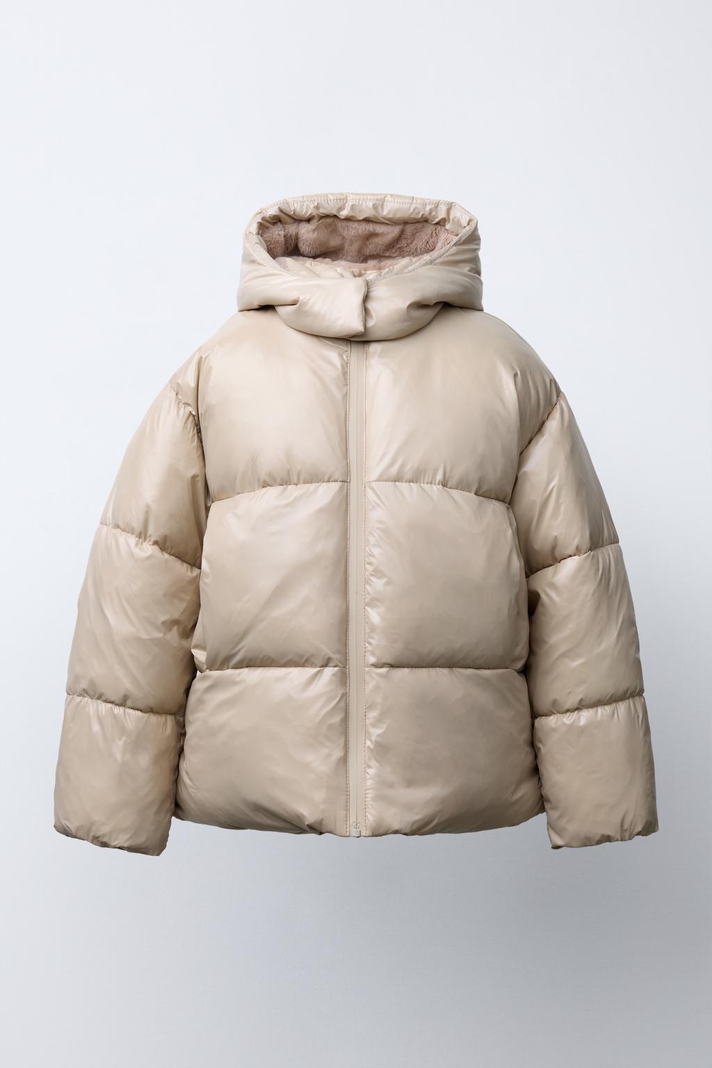 SHINY PUFFER JACKET WITH FAUX FUR LINING