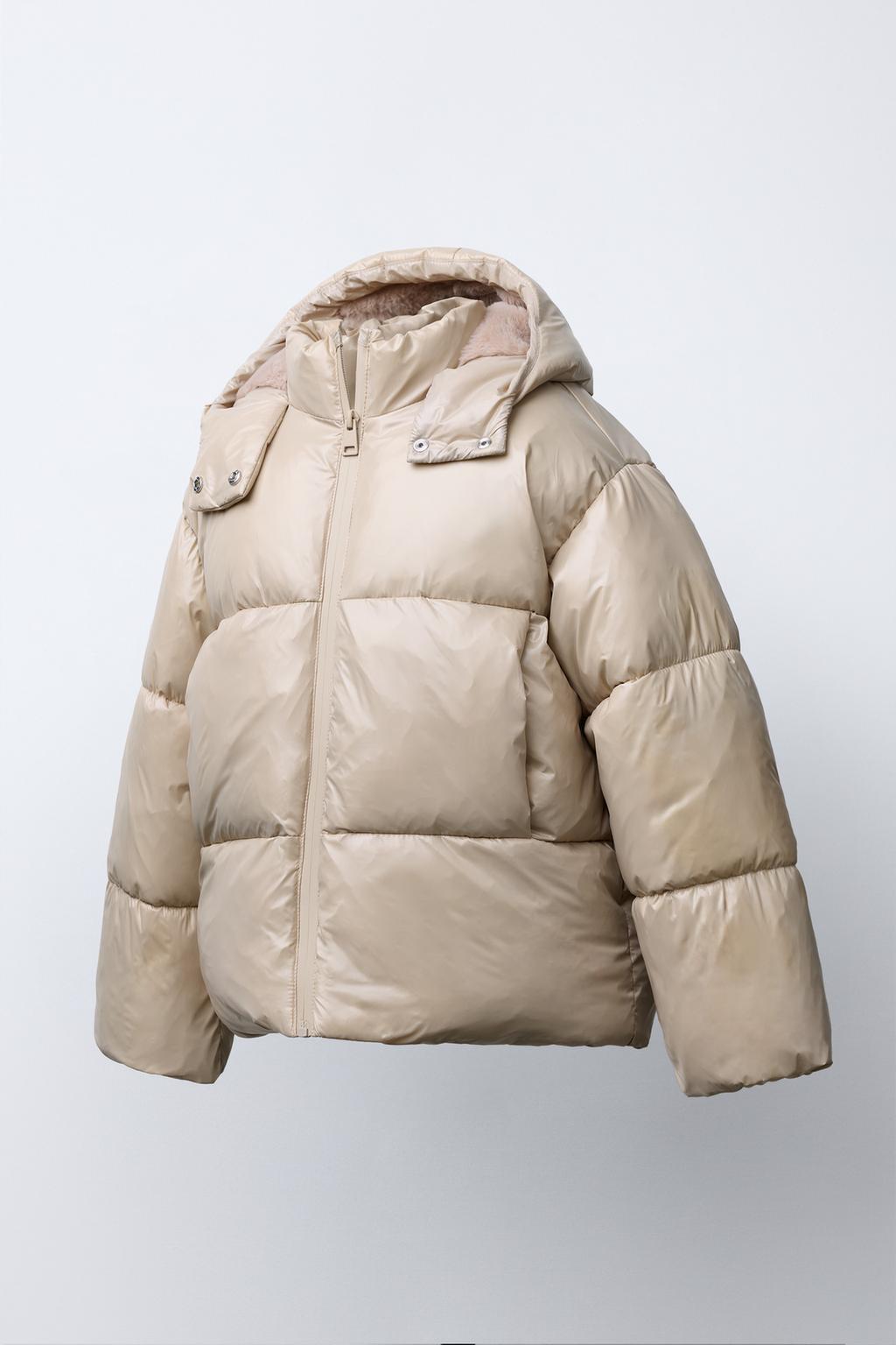 SHINY PUFFER JACKET WITH FAUX FUR LINING
