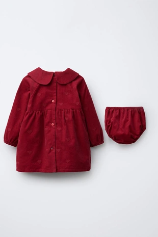 Red | 6303/573/600 - Zara Платье и трусики из вельвета с вышитыми сердечками