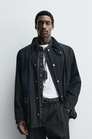 Джинсовая куртка с комбинированным воротником- Заказать в России