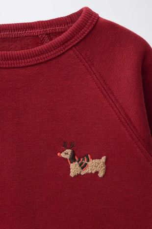 Dark red | 4174/743/641 - Zara Комплект из толстовки с махровой аппликацией и брюк-джоггеров