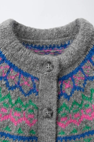 Grey marl | 1473/542/803 - Zara Жаккардовый кардиган из шерсти и альпаки