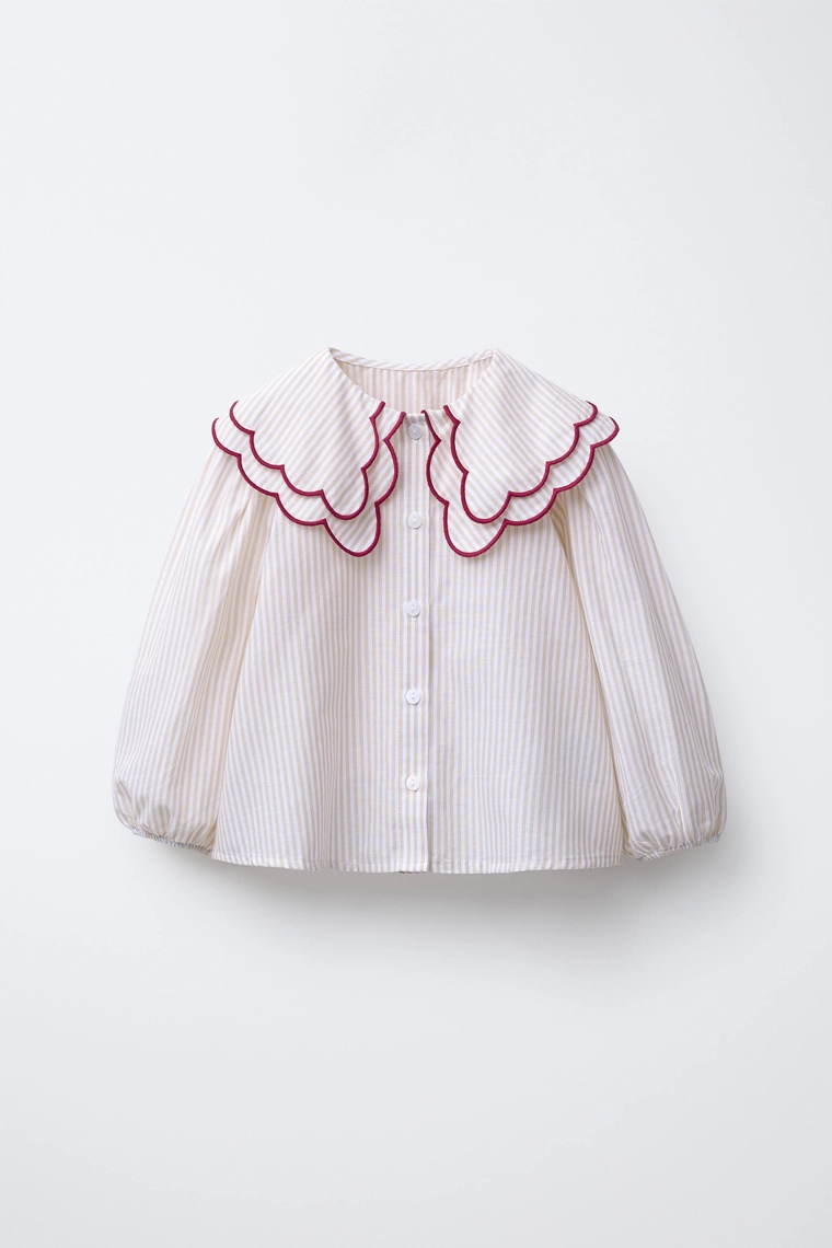 Рубашка в полоску с двойным воротником