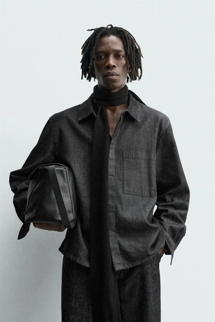 Джинсовая рубашка с эффектом потертости- Заказать в России