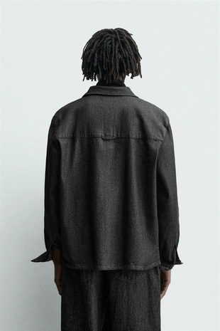 Джинсовая рубашка с эффектом потертости- Заказать в России