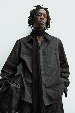 Джинсовая рубашка с эффектом потертости- Заказать в России