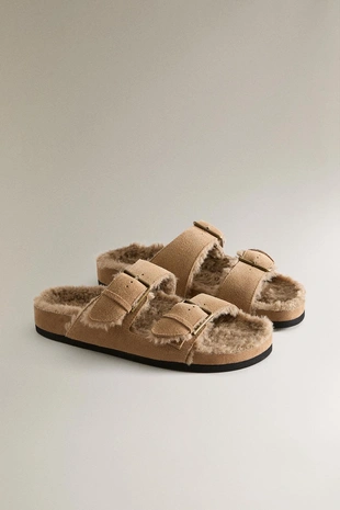 Сандалии из натуральной разделанной кожи с двойной пряжкой- Заказать в России