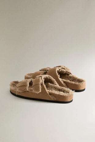 Сандалии из натуральной разделанной кожи с двойной пряжкой- Заказать в России