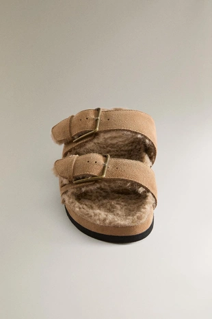 Сандалии из натуральной разделанной кожи с двойной пряжкой- Заказать в России