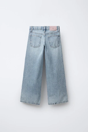 Джинсы WIDE LEG со стразами- Заказать в России