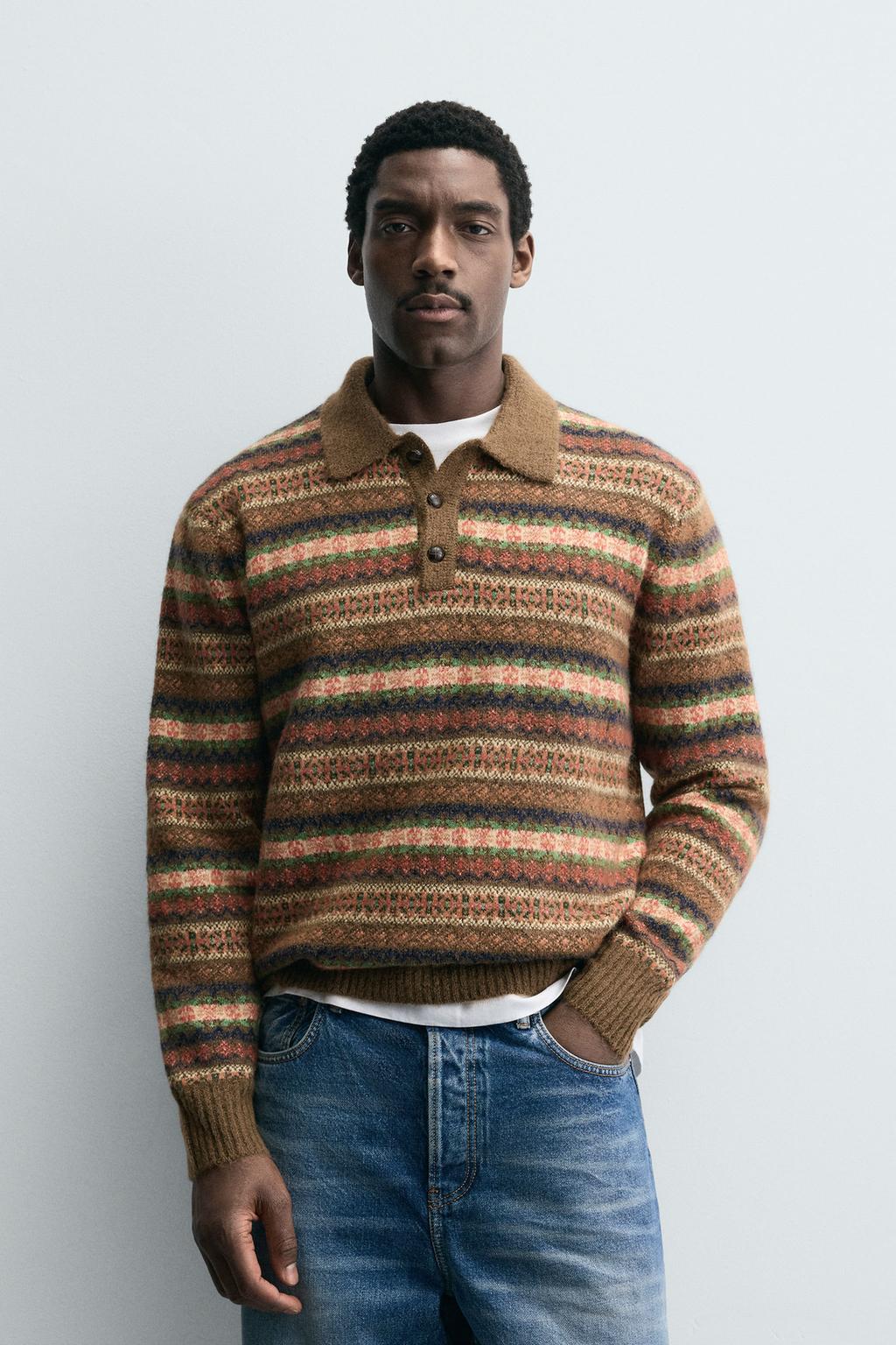 ТРИКОТАЖНОЕ ПОЛО ЖАККАРДОВОЕ ГЕОМЕТРИЧЕСКОЕ