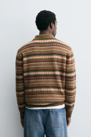 Brown | 5755/335/700 - Zara Трикотажное поло жаккардовое геометрическое