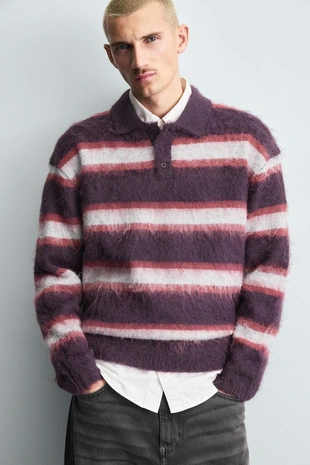 Трикотажное поло в полоску с начесом- Заказать в России