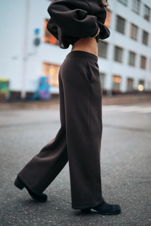 Brown | 8417/803/700 - Zara Базовые прямые брюки из футера с регулируемыми манжетами