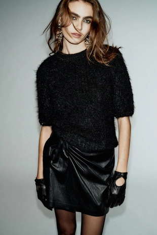 Купить Zara Юбка-шорты из искусственной кожи со складками