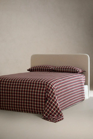 Купить Zara Рождественский простынь с регулируемой посадкой из хлопкового фланели с клетчатым узором