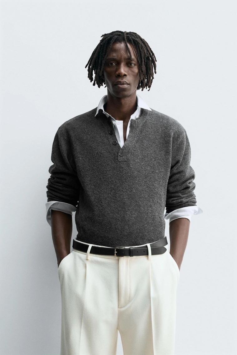 Поло из вязаного полотна с пуговицами