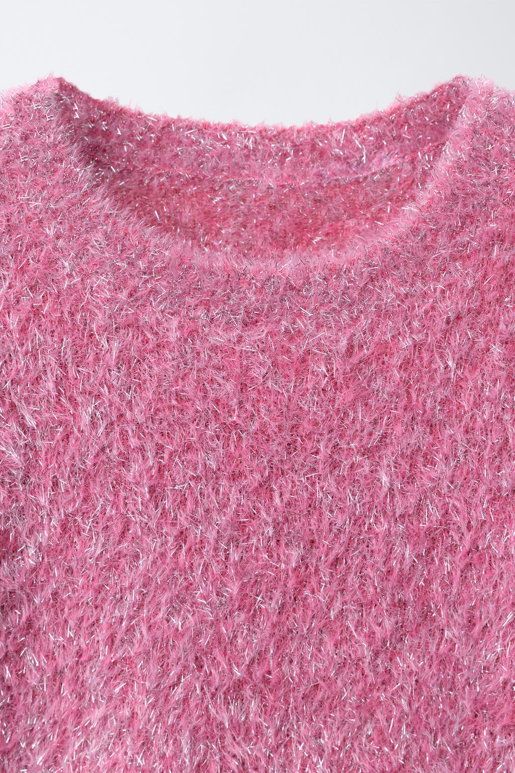 СВИТЕР ИЗ ВОРСИСТОГО ТРИКОТАЖА С БЛЕСТКАМИ