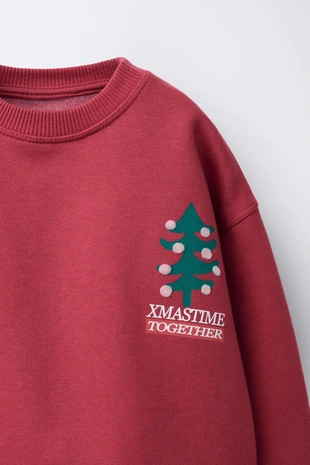 Red | 4805/953/600 - Zara Толстовка с декорированным деревом и рельефным принтом