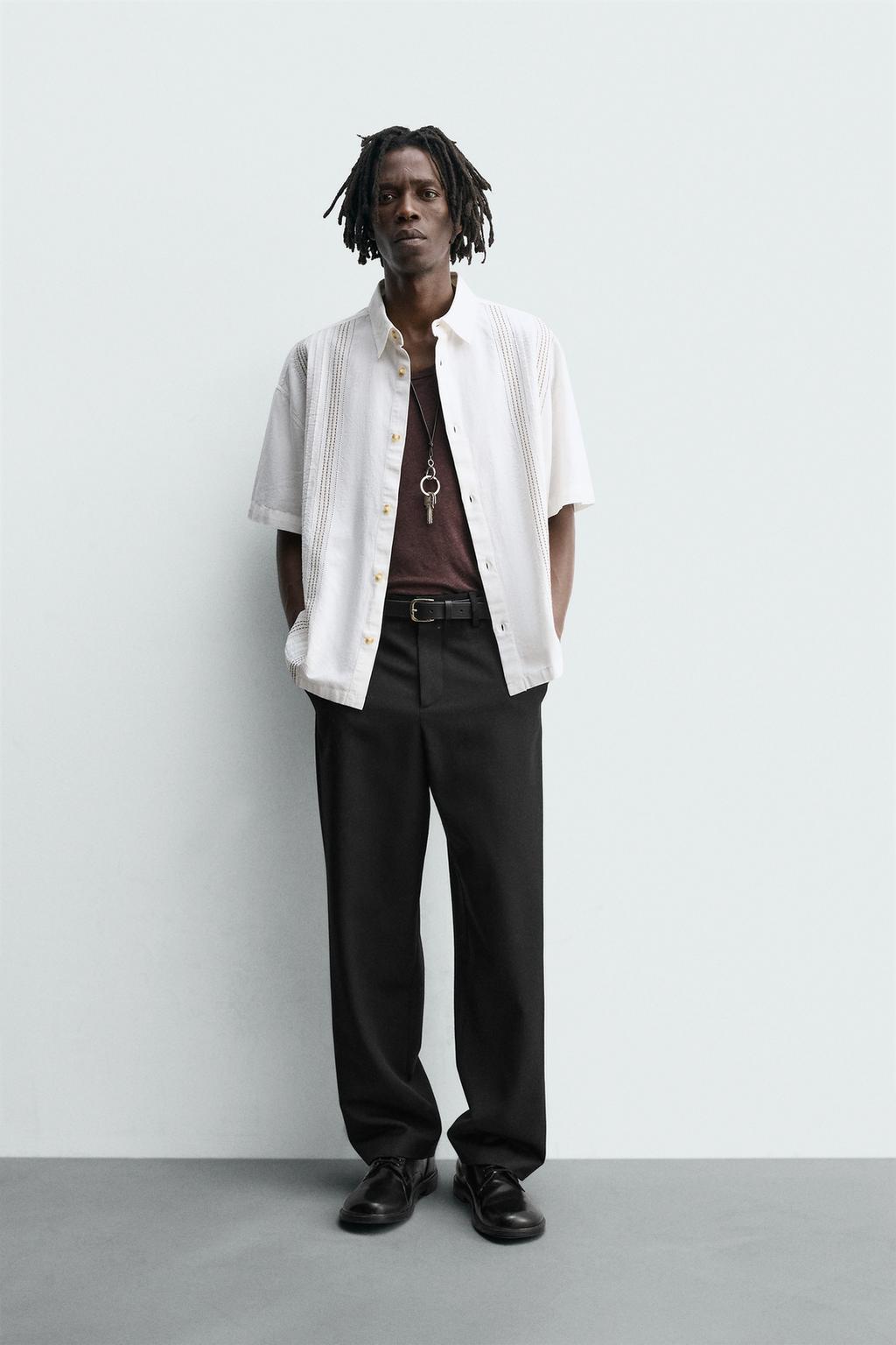 Рубашка с вышивкой из хлопка и льна