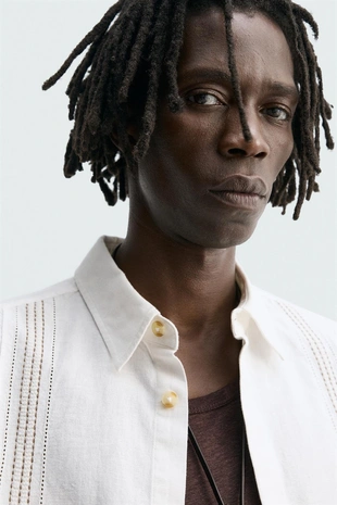 Рубашка с вышивкой из хлопка и льна- Заказать в России