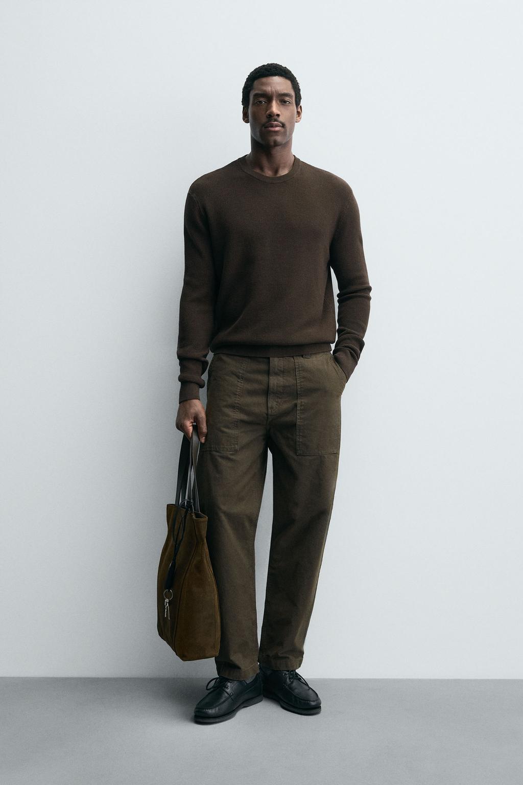 СВИТЕР КЛАССИЧЕСКОГО КРОЯ ВАФЕЛЬНОЙ ВЯЗКИ