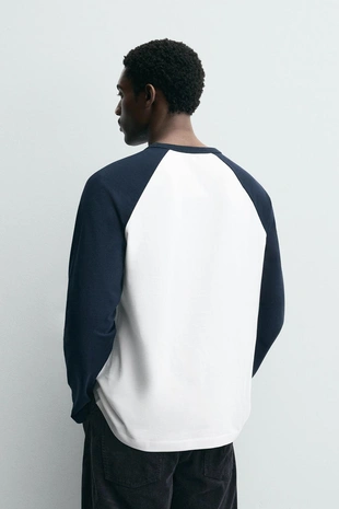 Ecru / Blue | 1887/321/080 - Zara Футболка колор-блок с рукавами реглан