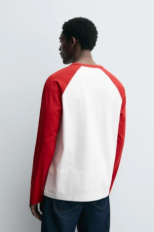 Ecru / Red | 1887/321/067 - Zara Футболка с цветовыми блоками и рукавом реглан