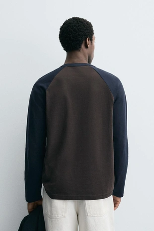 Brown-Blue | 1887/321/049 - Zara Футболка колор-блок с рукавами реглан