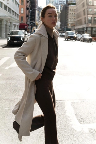 Light sand | 5070/642/752 - Zara Пальто из мягкой ткани с капюшоном