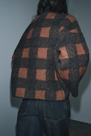 Grey / Tan | 2756/147/102 - Zara Трикотажное пальто в клетку