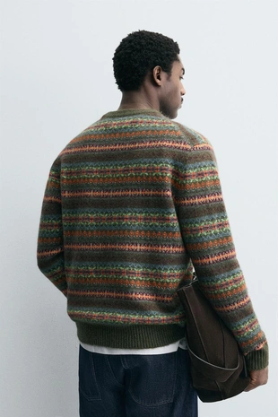 Mid-green | 5755/334/527 - Zara Жаккардовый свитер с геометрическим узором