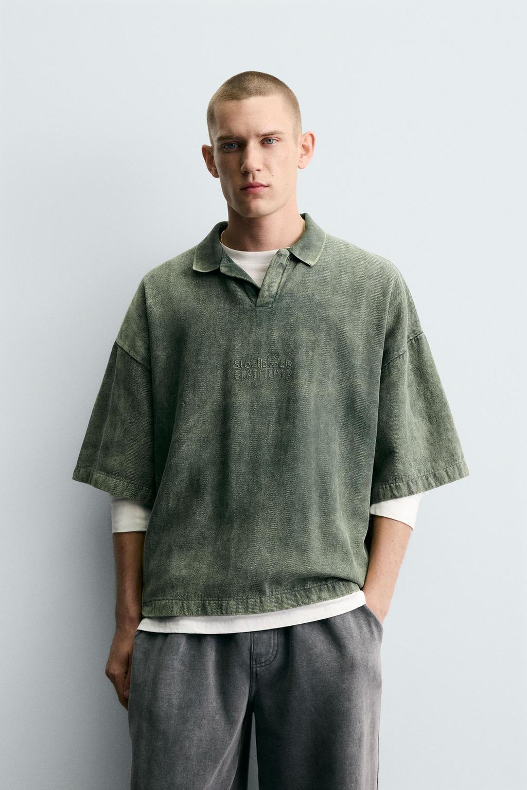 ПОЛО ИЗ СТРУКТУРНОЙ ТКАНИ С ЭФФЕКТОМ ПОТЕРТОСТИ