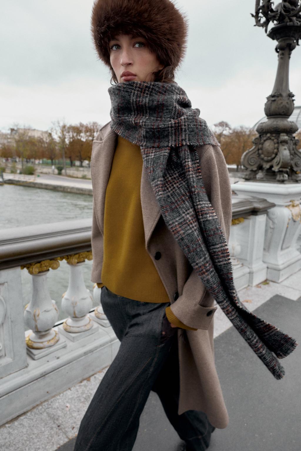 ШАРФ В КЛЕТКУ С ШЕРСТЬЮ