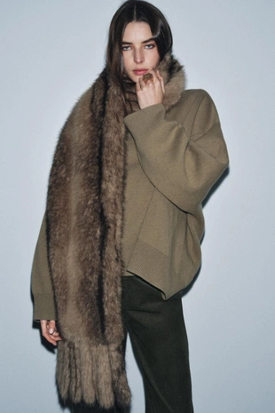 Однотонный длинный шарф из искусственного меха с бахромой- Заказать в России