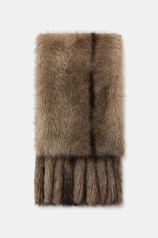Однотонный длинный шарф из искусственного меха с бахромой- Заказать в России