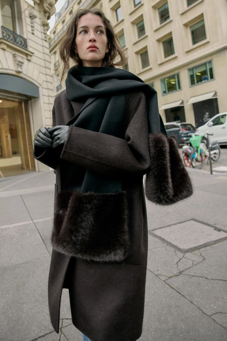 Шарф из шерсти с искусственным мехом