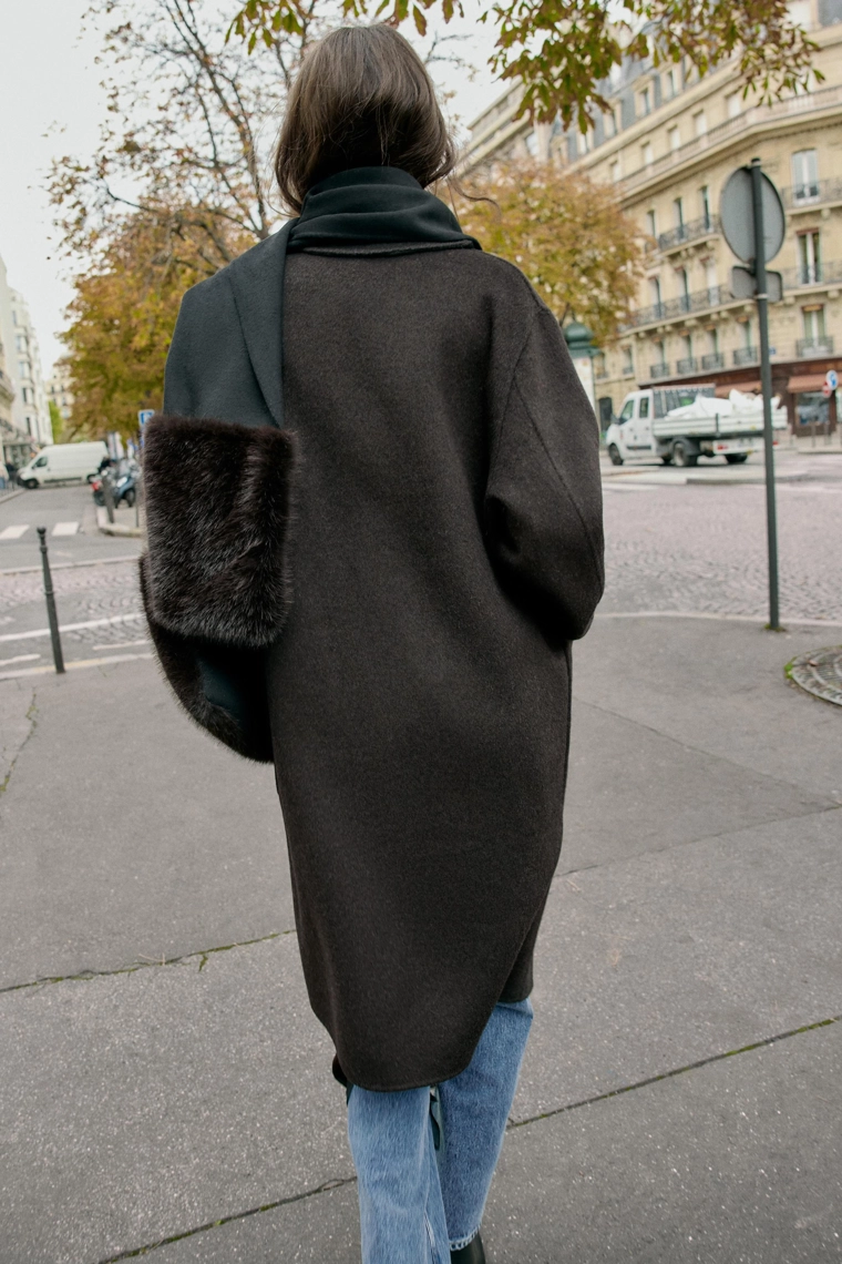 Шарф из шерсти с искусственным мехом