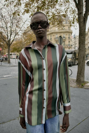 Купить Zara Атласная блуза в полоску