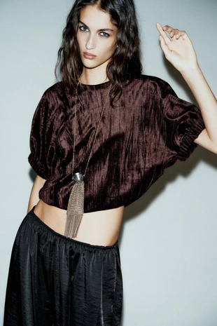 Купить Zara Бархатный топ-баллон