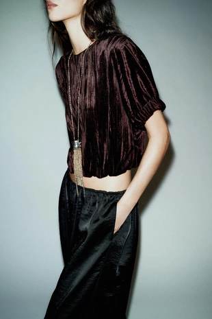 Brown | 9016/871/700 - Zara Бархатный топ-баллон