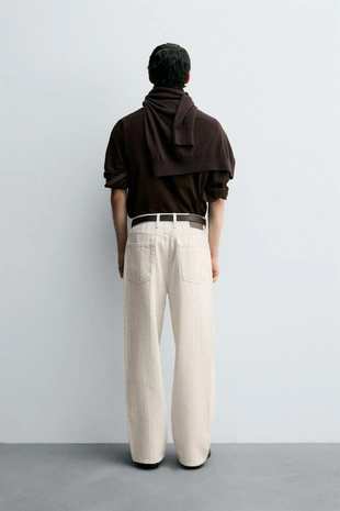 Oyster-white | 0840/367/251 - Zara Джинсы в полоску с рельефным узором