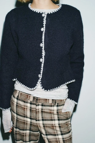 Navy blue | 5536/212/401 - Zara Кардиган с контрастной вышивкой