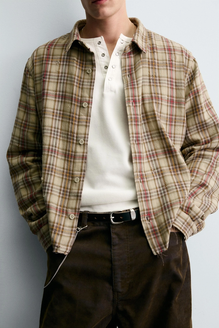 Рубашка в клетку с эффектами потертостей