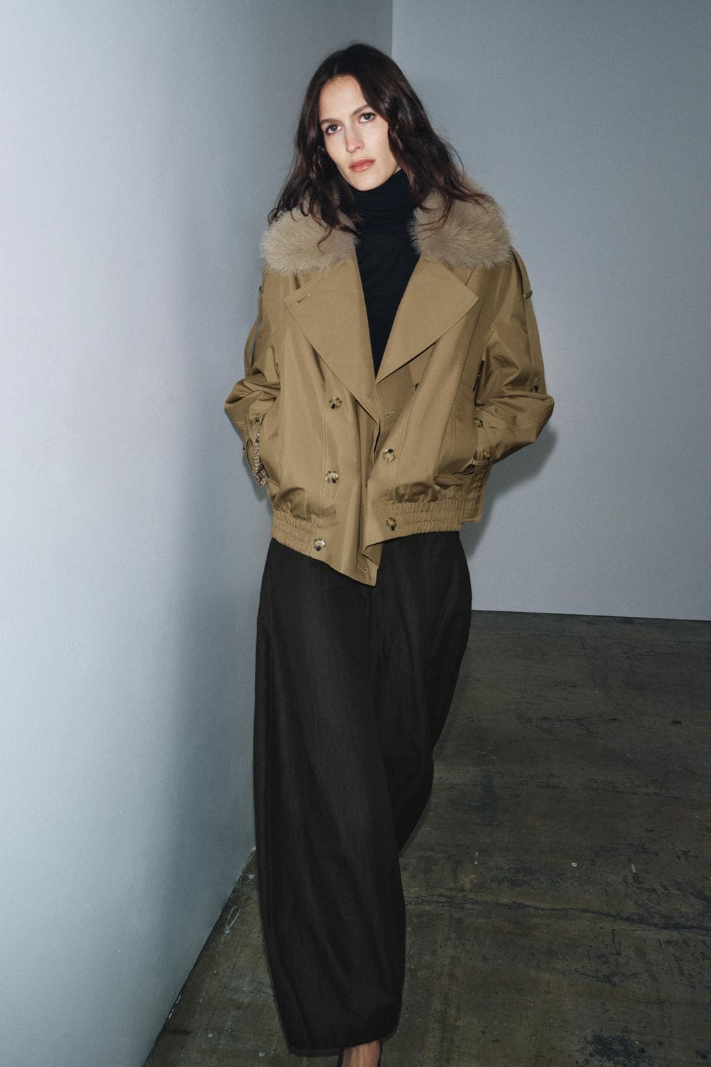 СТЕГАНОЕ ПАЛЬТО С ВОРОТНИКОМ ИЗ ИСКУССТВЕННОГО МЕХА — ZW COLLECTION