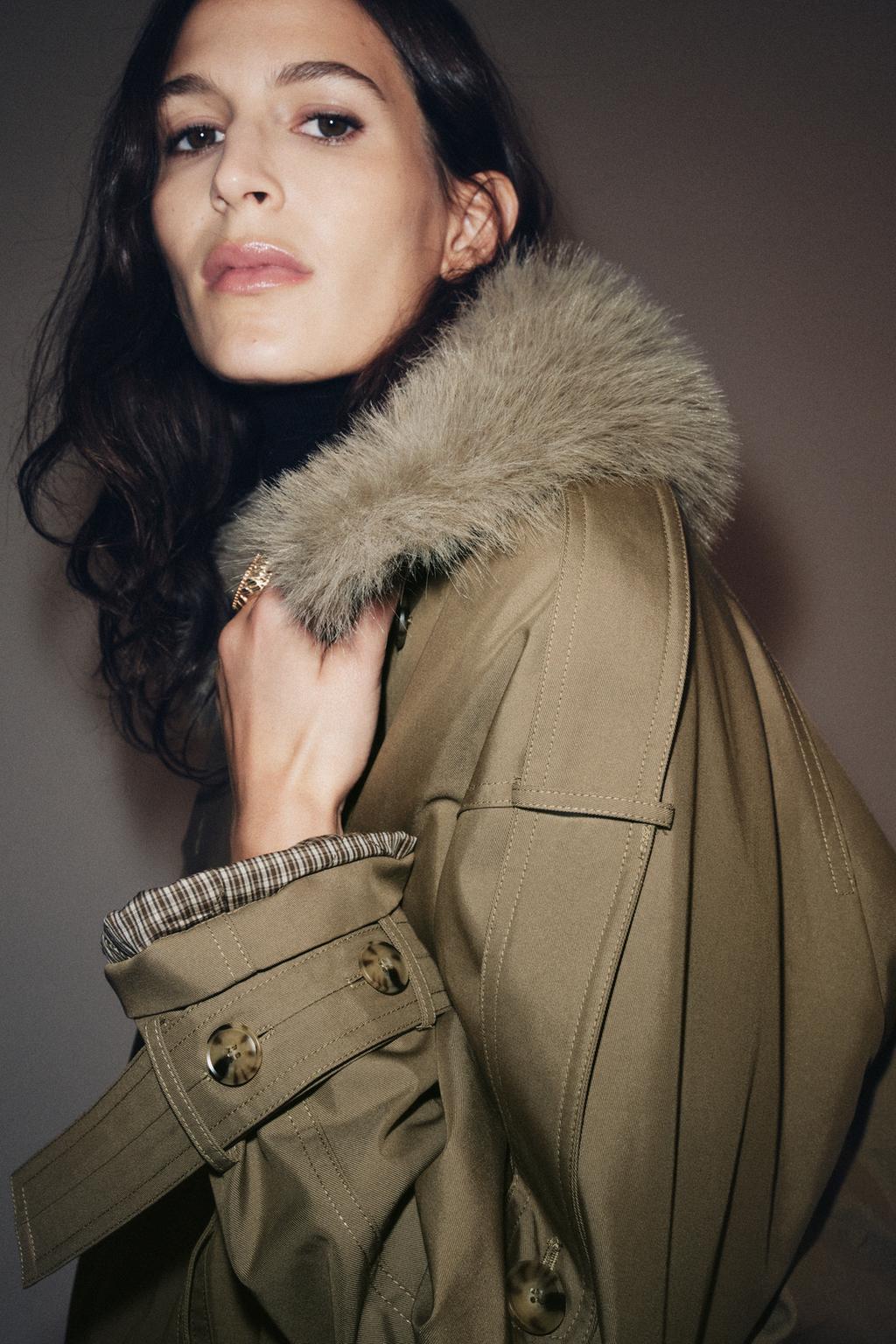 СТЕГАНОЕ ПАЛЬТО С ВОРОТНИКОМ ИЗ ИСКУССТВЕННОГО МЕХА — ZW COLLECTION